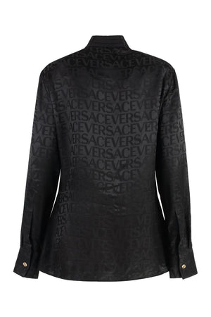 VERSACE Elegant Satin Bow Blouse with Signature Print