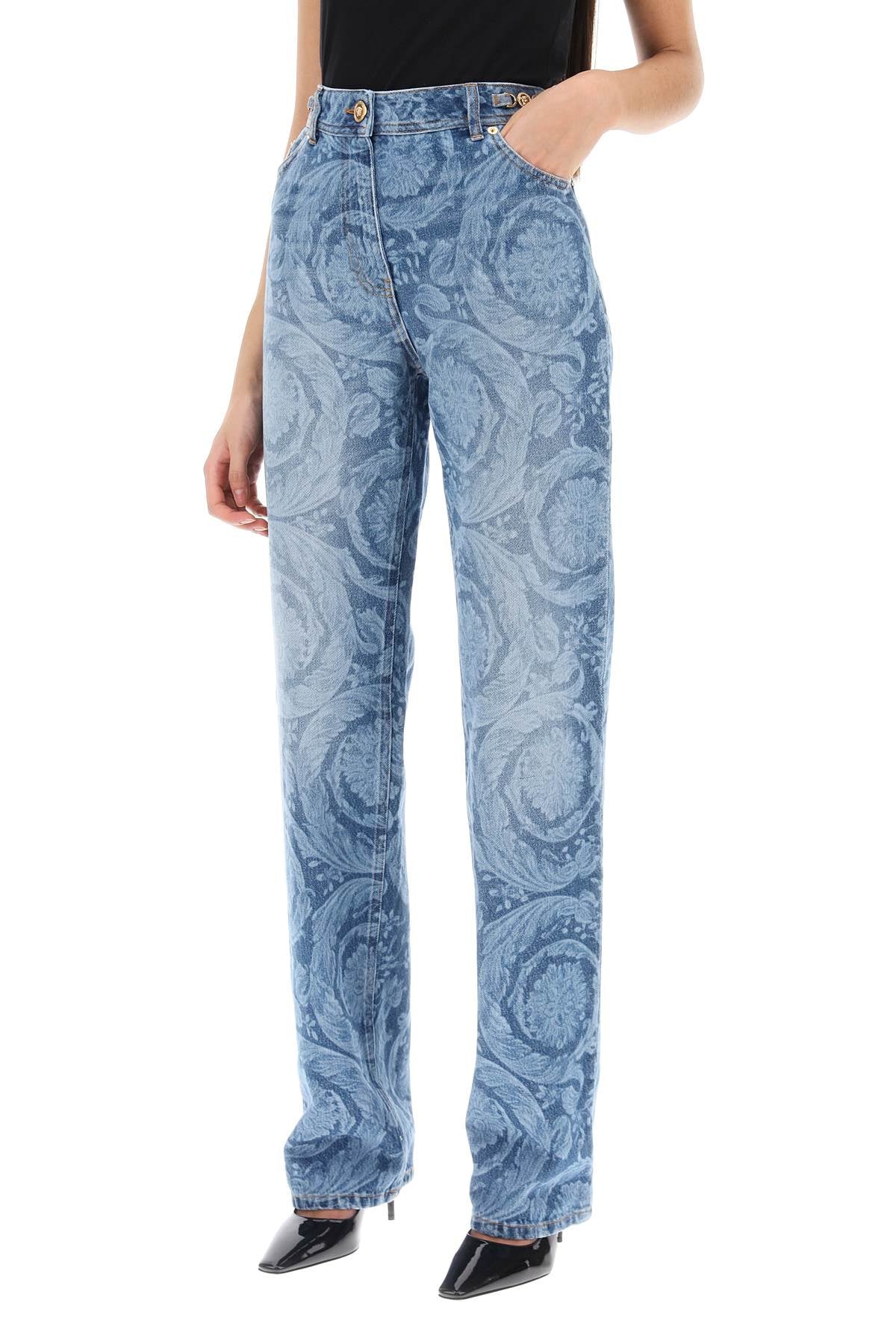 VERSACE Baroque Pattern Straight Leg Jeans in Light Blue for Women