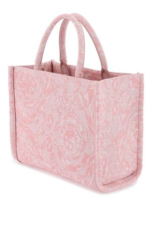 VERSACE Baroque Jacquard Athena Tote Handbag in Light Pink