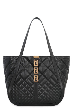 VERSACE Grecian Goddess Leather Tote Handbag - Quilted, Magnetic Fastening, Gold-Tone Hardware, Women's Fashion Accessory for FW23