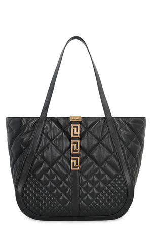 Quilted Leather Tote Handbag with Magnetic Fastening and Gold-Tone Hardware, FW23 Collection