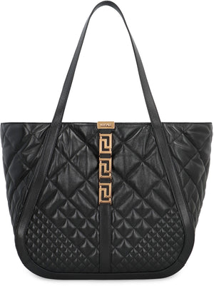 Quilted Leather Tote Handbag with Magnetic Fastening and Gold-Tone Hardware, FW23 Collection