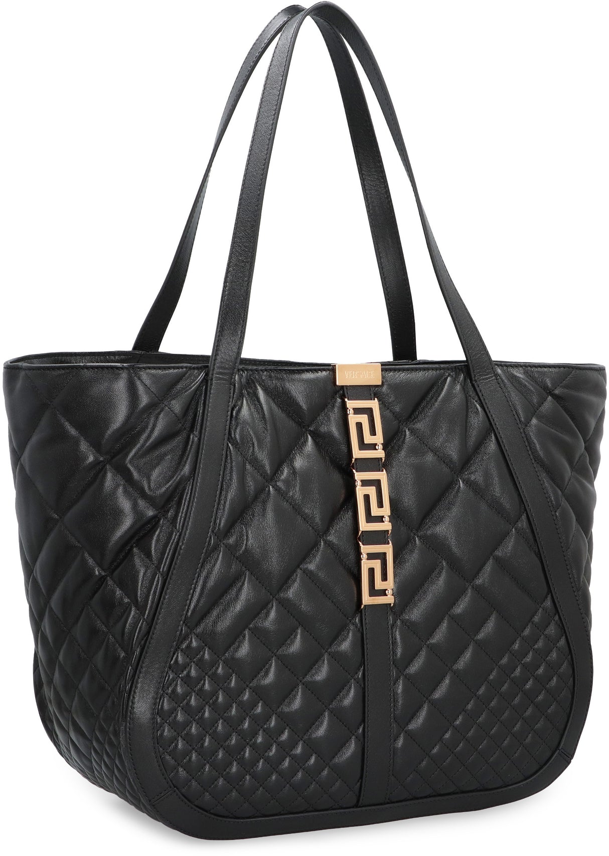 VERSACE Grecian Goddess Leather Tote Handbag - Quilted, Magnetic Fastening, Gold-Tone Hardware, Women's Fashion Accessory for FW23