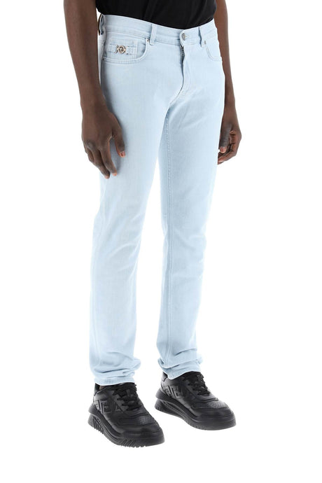 VERSACE Slim Light Blue Jeans with Medusa Detail for Men