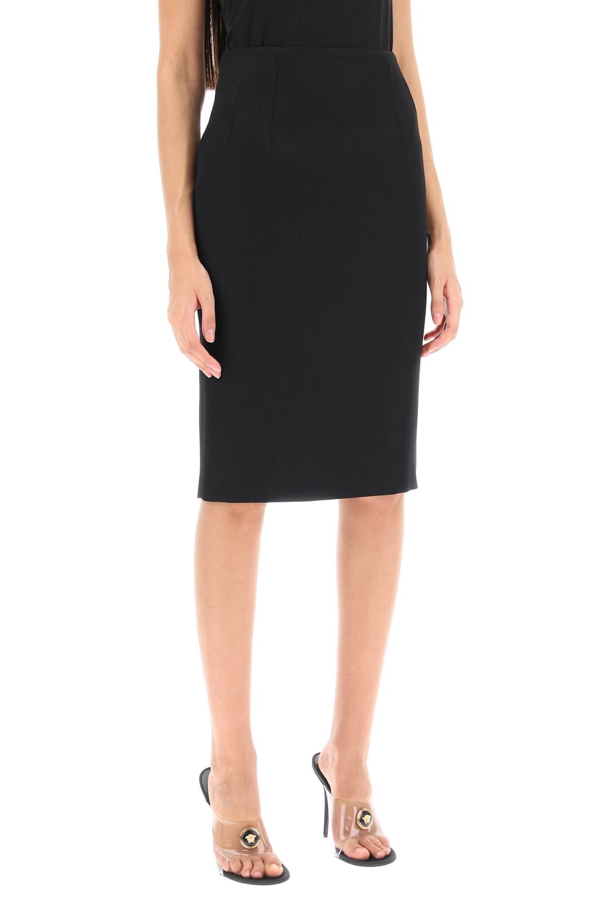 VERSACE Black Wool Pencil Skirt with Back Slit for Women - FW23 Collection