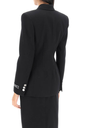 女裝緊身雙排扣黑色雕塑腰式西裝外套