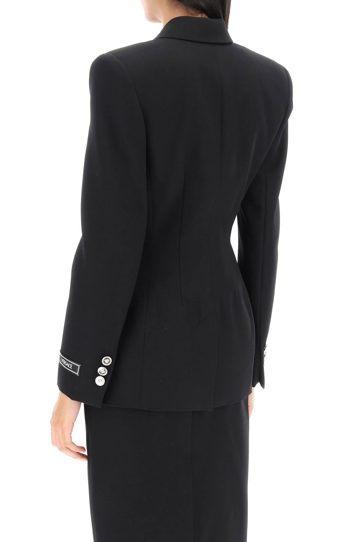 VERSACE Sculpted Hourglass Double-Breasted Blazer in Black for Women