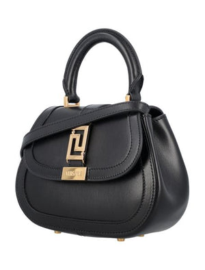 VERSACE Black Calfskin Mini Handbag with Gold-Tone Hardware and Adjustable Shoulder Strap (20x15x7.5 cm)