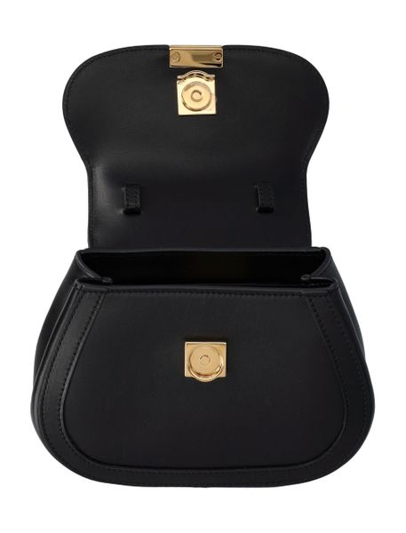 VERSACE Black Calfskin Mini Handbag with Gold-Tone Hardware and Adjustable Shoulder Strap (20x15x7.5 cm)