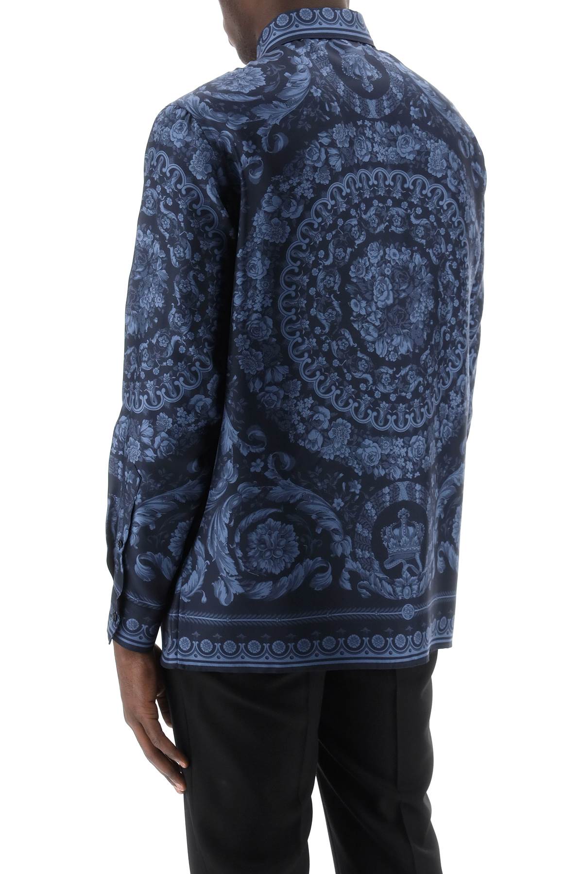 Blue Silk Shirt with Baroque Motif for Men - SS24
