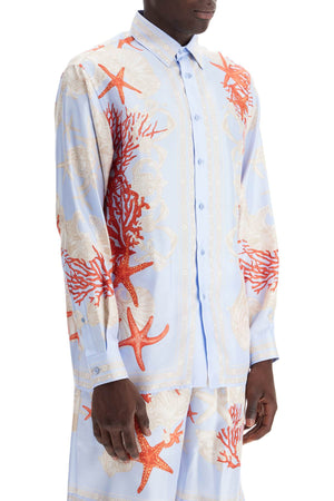 VERSACE Baroque Ocean Silk Long Sleeve Shirt