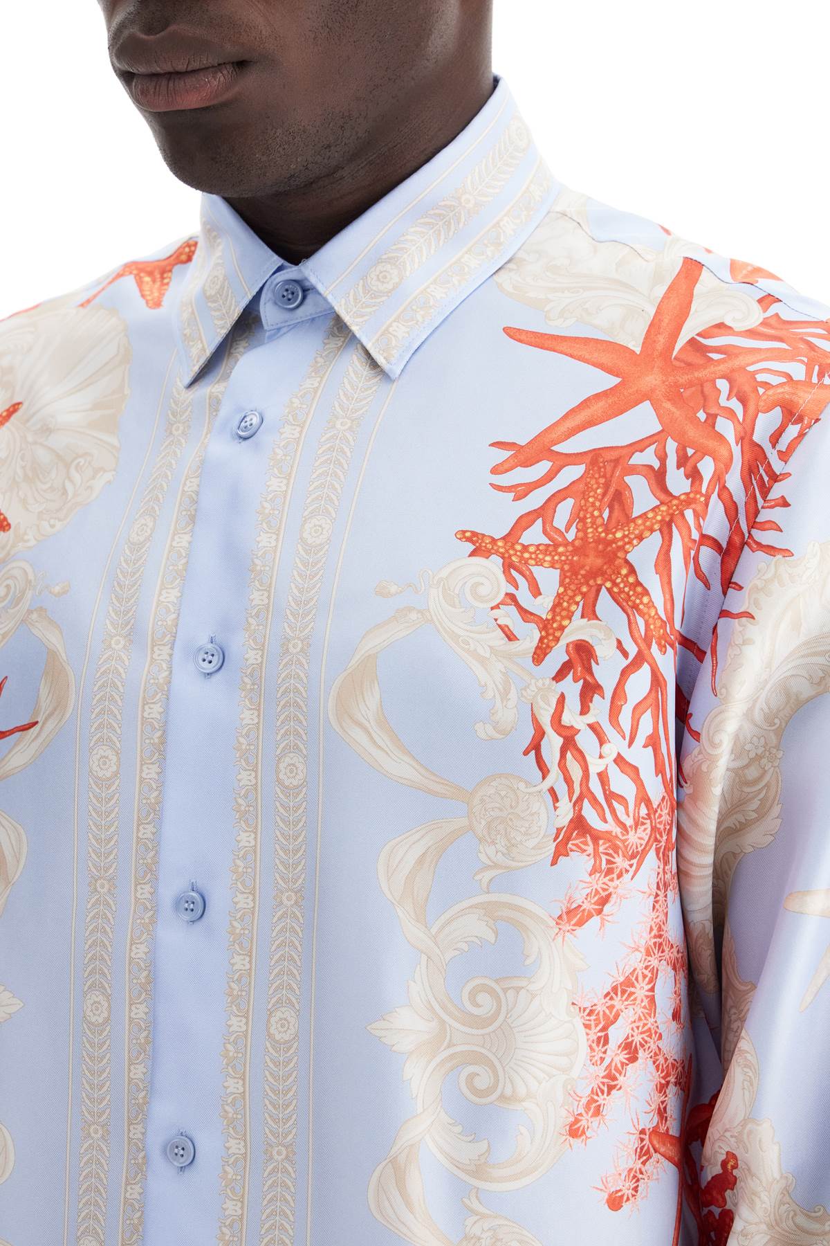 VERSACE Baroque Ocean Silk Long Sleeve Shirt