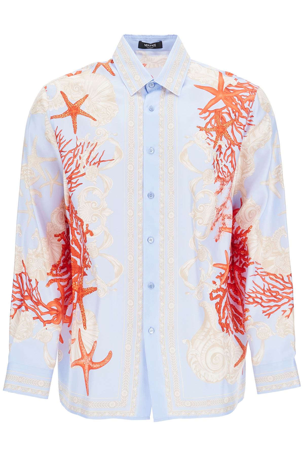 VERSACE Baroque Ocean Silk Long Sleeve Shirt