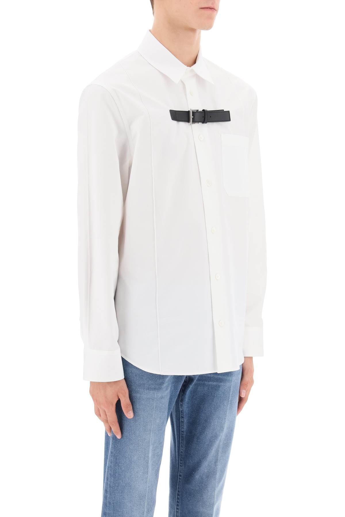 Classic White Leather Strap Shirt - Men's Designer Fashion FW23