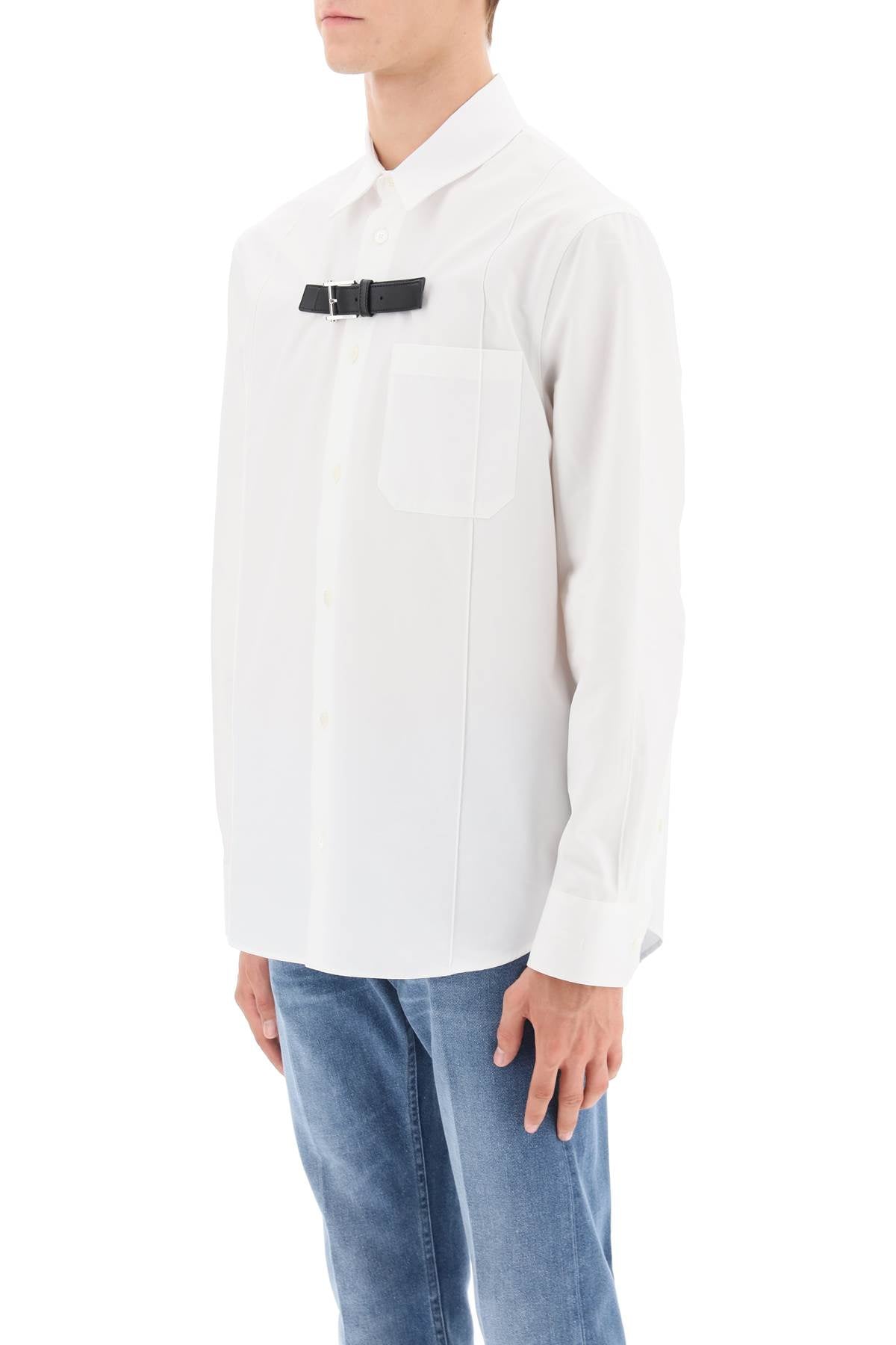 Classic White Leather Strap Shirt - Men's Designer Fashion FW23