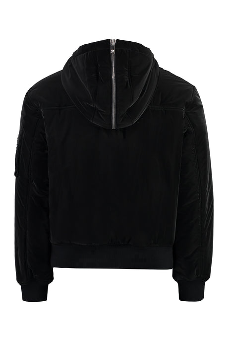 VERSACE Men's Black Hooded Jacket with Decorative Zippers and Adjustable Drawstring