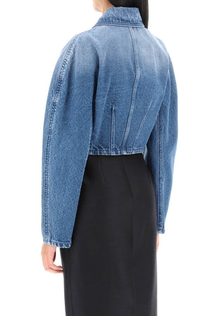 VERSACE Blue Cropped Denim Jacket with Kimono Sleeves for Women - FW23