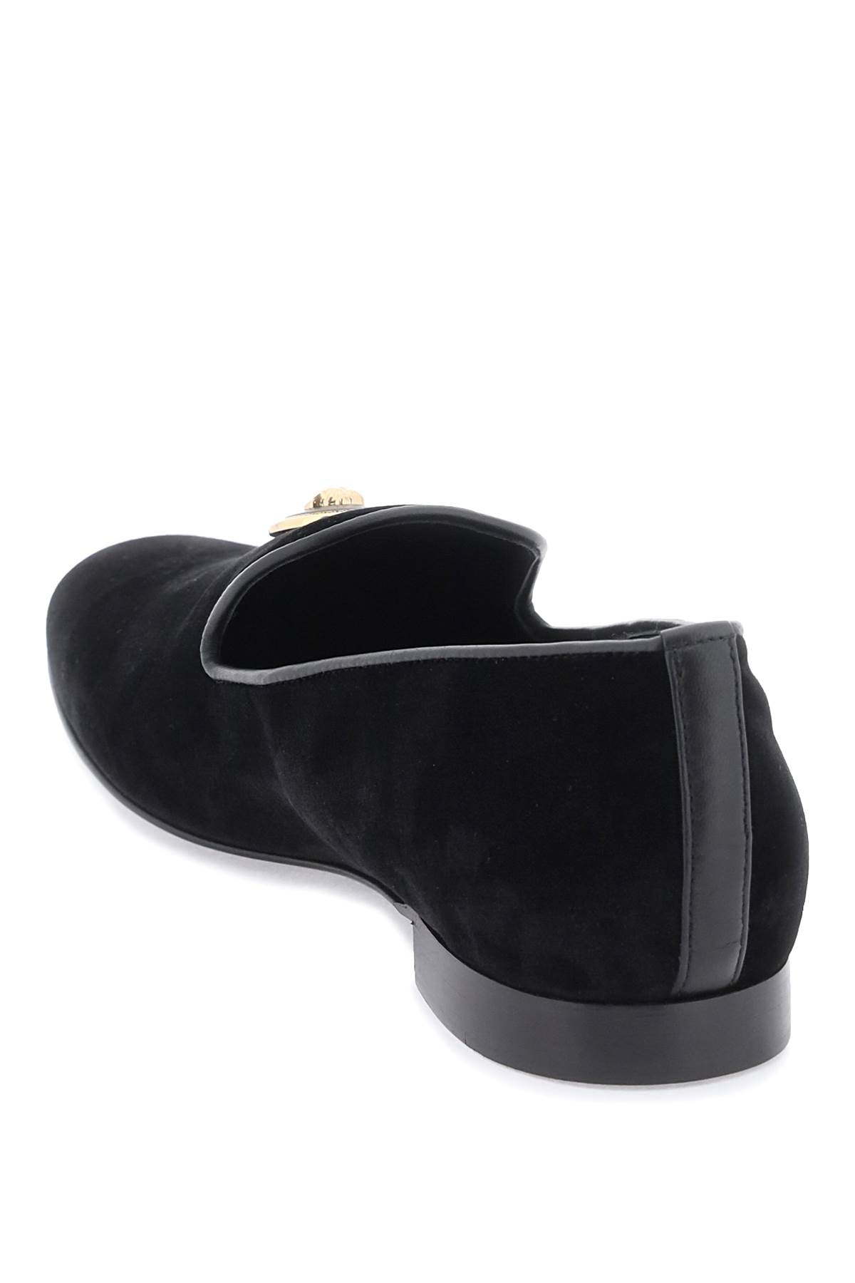 Giày lười Medusa đen Velvet dành cho nam - Bộ sưu tập FW23