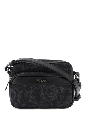 VERSACE Men's Mini Jacquard & Leather Crossbody Bag - Black SS24