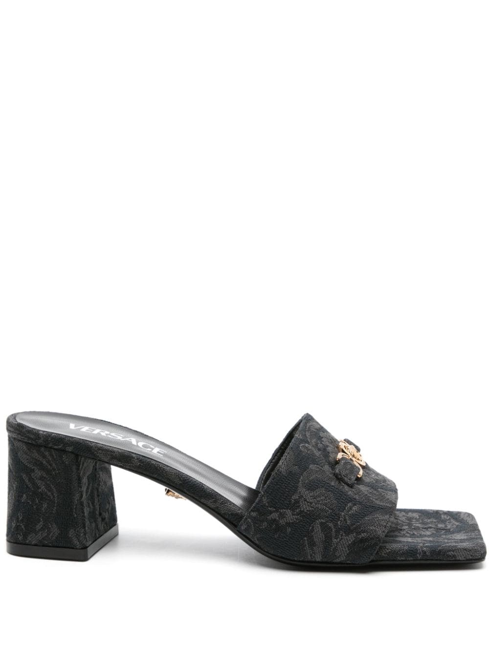 VERSACE Eye-Catching Black Women's Sandals with Embossed Baroque Design for SS24