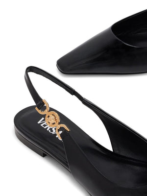 أحذية الباليرينا السوداء المسطحة بتصميم ميدوسا للنساء