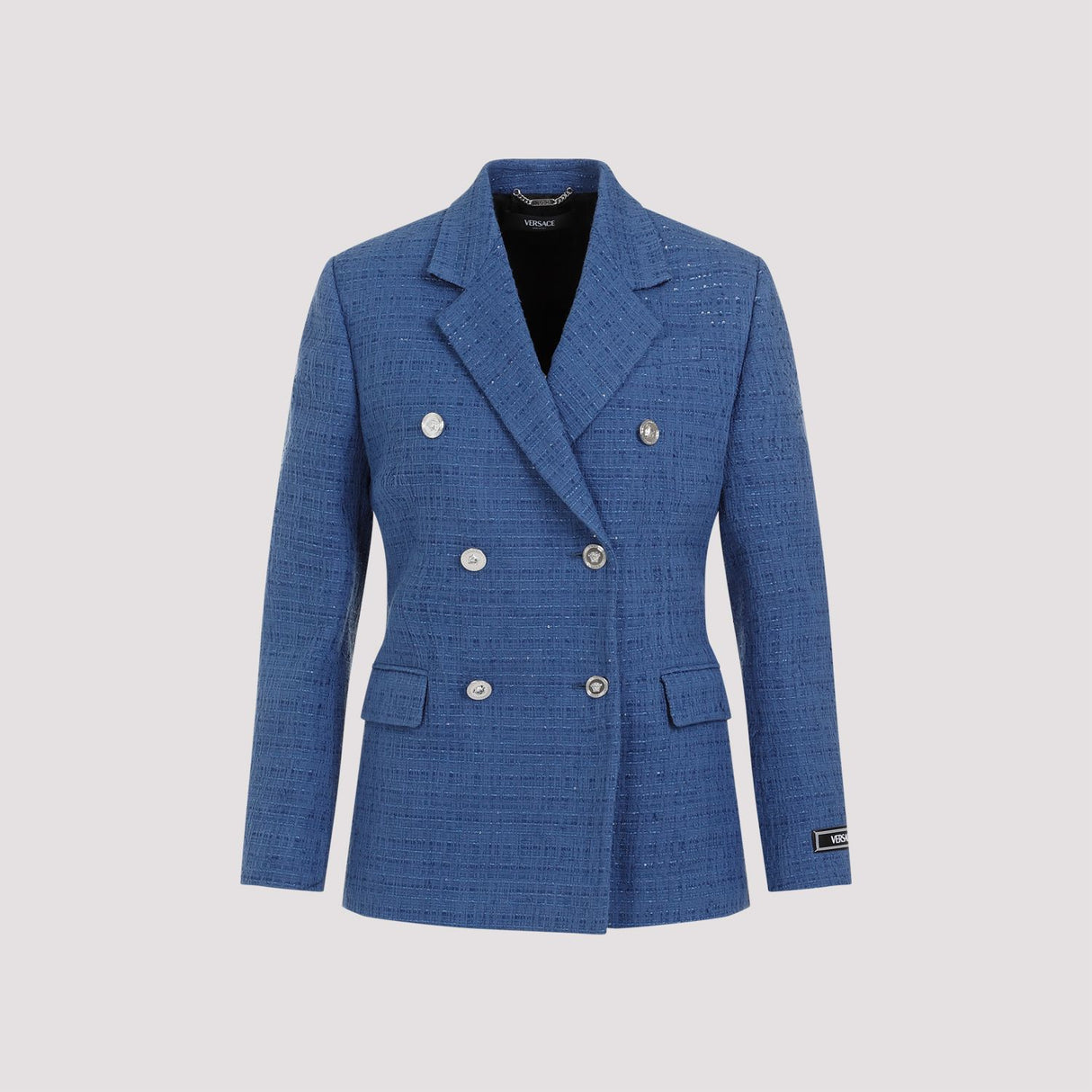 Women's Light Blue Double-Breasted Tweed Blazer for Spring/Summer 2024