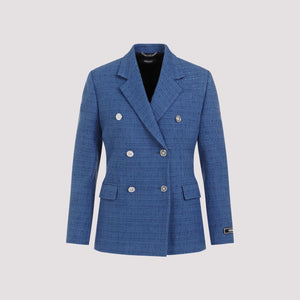 Women's Light Blue Double-Breasted Tweed Blazer for Spring/Summer 2024