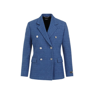 Women's Light Blue Double-Breasted Tweed Blazer for Spring/Summer 2024