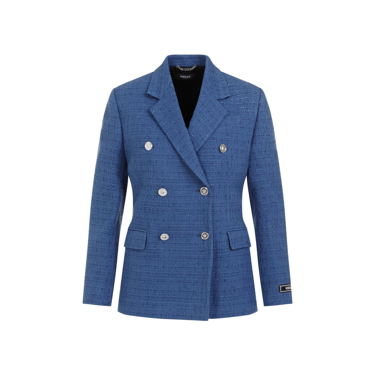 Women's Light Blue Double-Breasted Tweed Blazer for Spring/Summer 2024