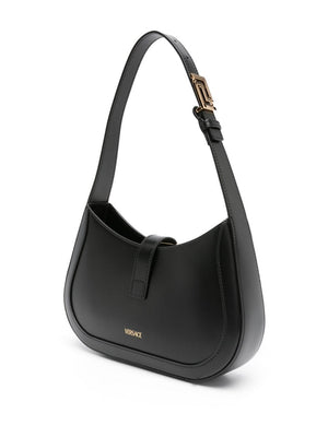 VERSACE Luxurious Small Black Greek Goddess Shoulder Handbag