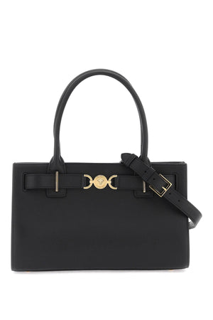 VERSACE Medium Medusa '95 Black Leather Shopper Handbag with Gold-Tone Hardware