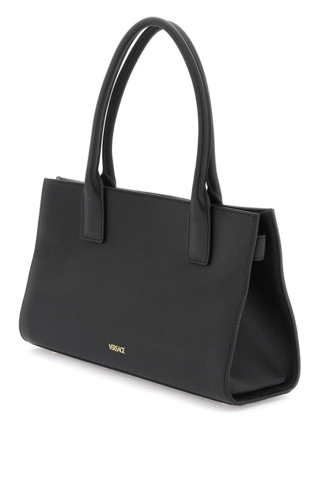VERSACE Elegant Black Calf Leather Medium Tote with Top Handle for Women SS24