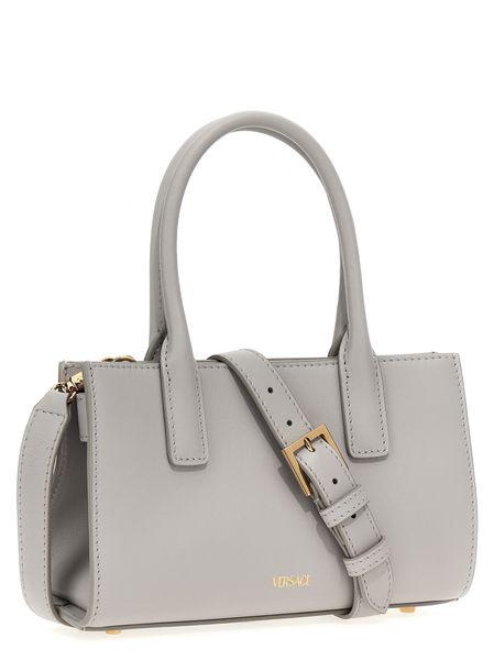 VERSACE Chic Pearl Grey Calf Leather Mini Tote Bag for Women - FW24