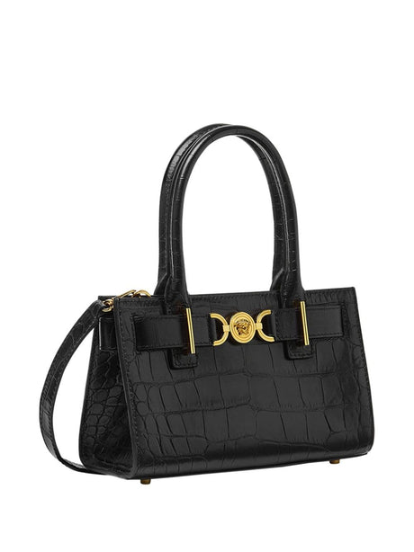 VERSACE Mini Crocodile Effect Leather Tote Handbag