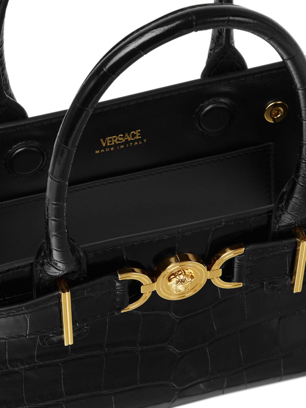 VERSACE Mini Crocodile Effect Leather Tote Handbag