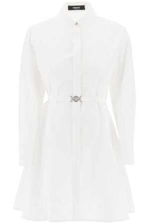 White Textured Sangallo Mini Dress