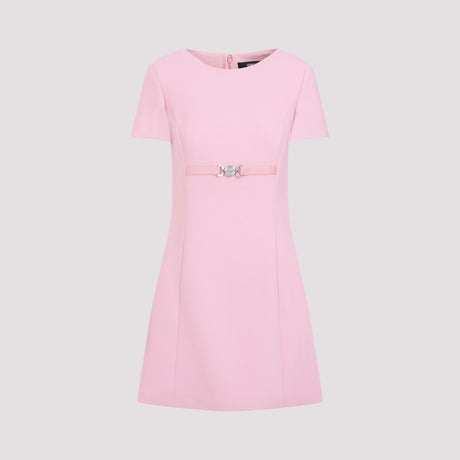 ピンク色のビスコースドレス（メタルロゴ付き・女性用） - SS24コレクション