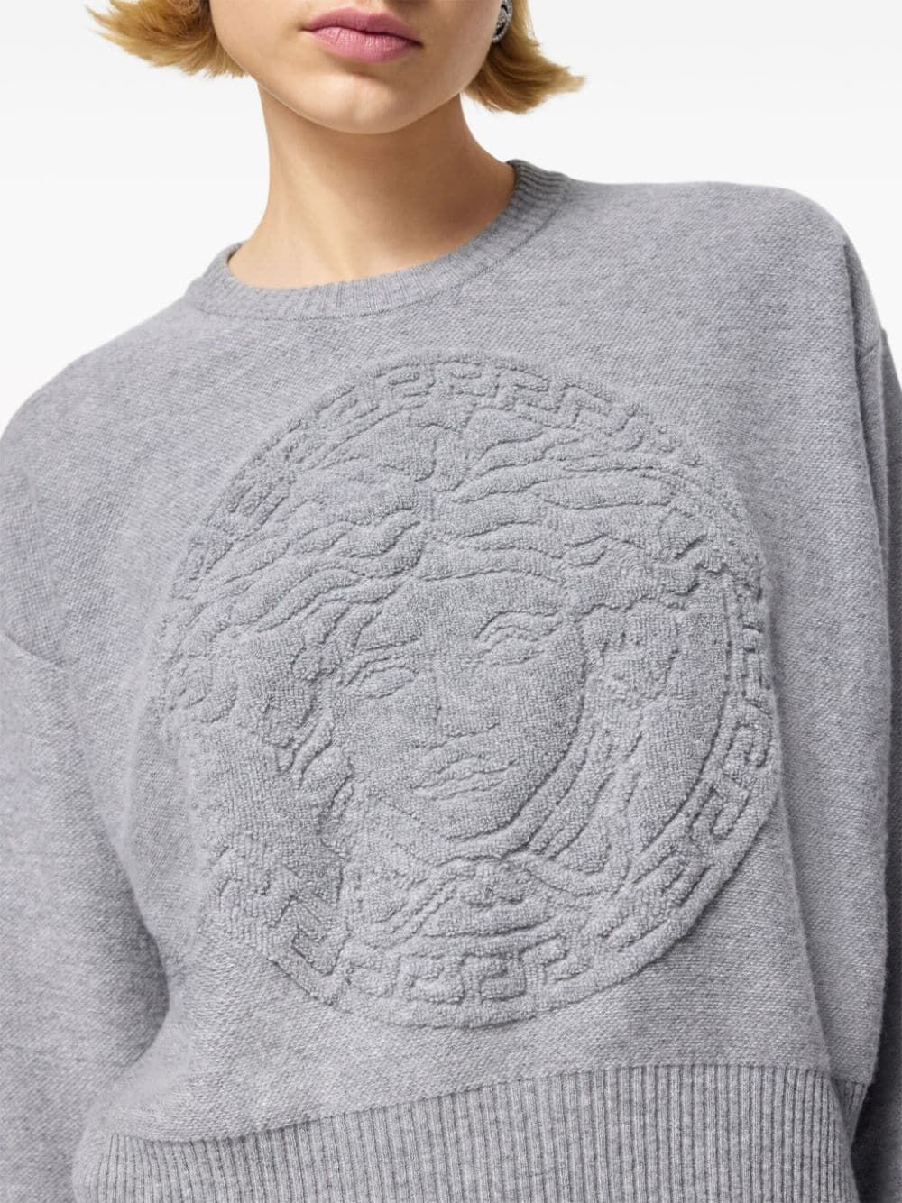 VERSACE Cozy Gray Wool Blend Sweater for Women - FW24 Collection