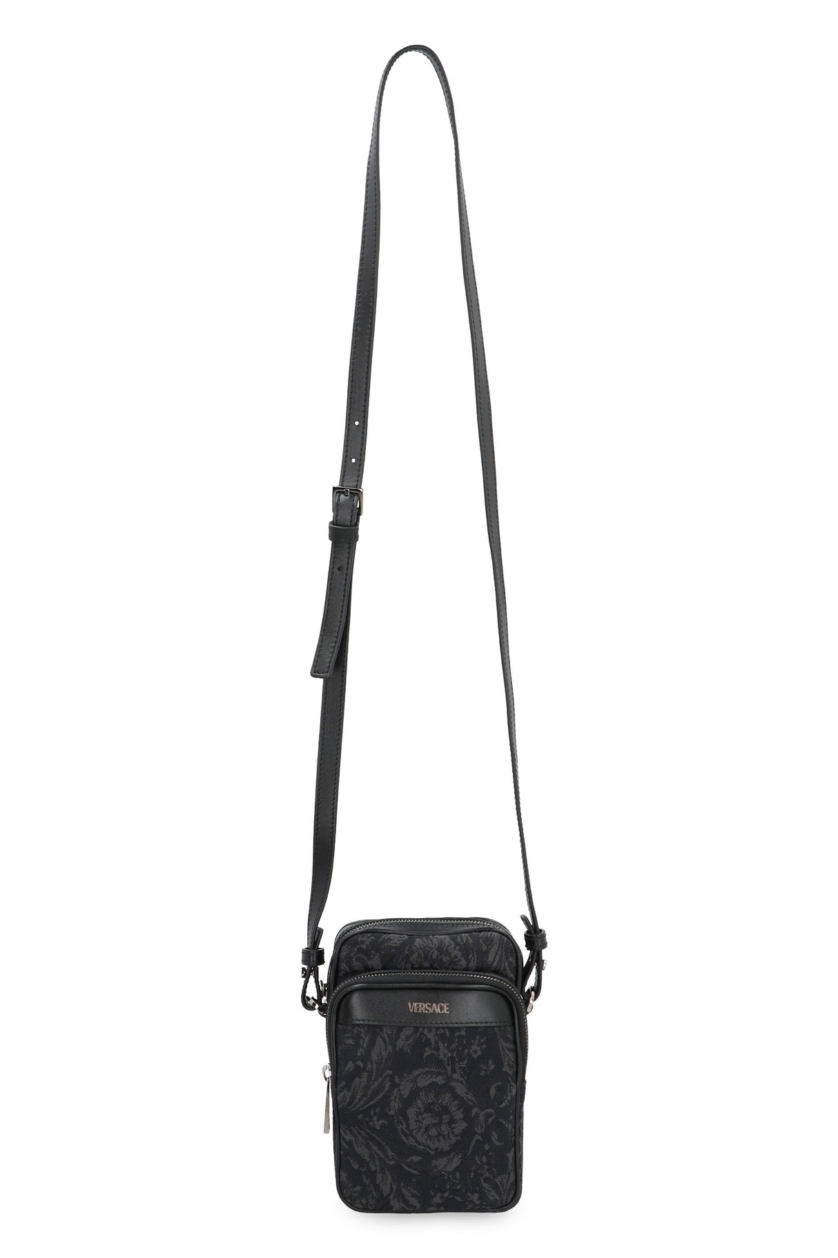 VERSACE Black Canvas and Leather Crossbody Handbag for Men