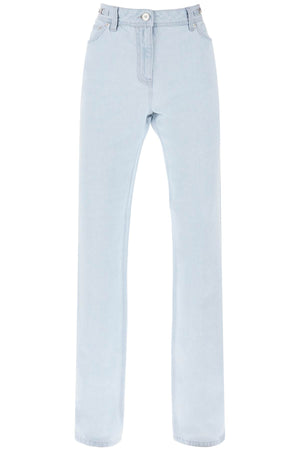 Light Blue High-Waisted Straight Cut Relaxed Fit Jeans with Silver Medusa Details