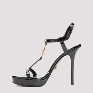VERSACE Black Leather Sandals for Women - 12cm Heel - SS24 Collection