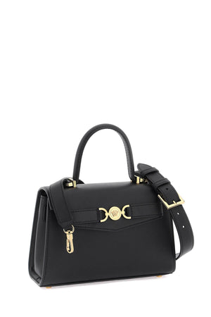 VERSACE Chic Black Calf Leather Mini Top Handle Handbag for Women, SS24