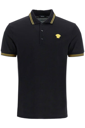 VERSACE Elegant Medusa Cotton Polo with Jacquard Collar, Size L