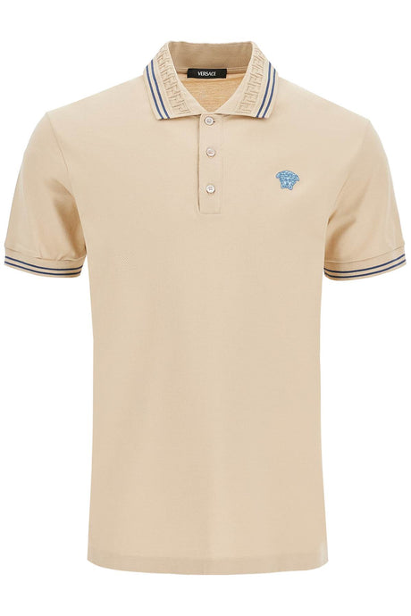 VERSACE Elegant Medusa Cotton Polo with Jacquard Collar, Size L