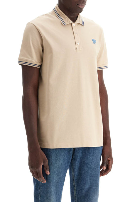 VERSACE Elegant Medusa Cotton Polo with Jacquard Collar, Size L