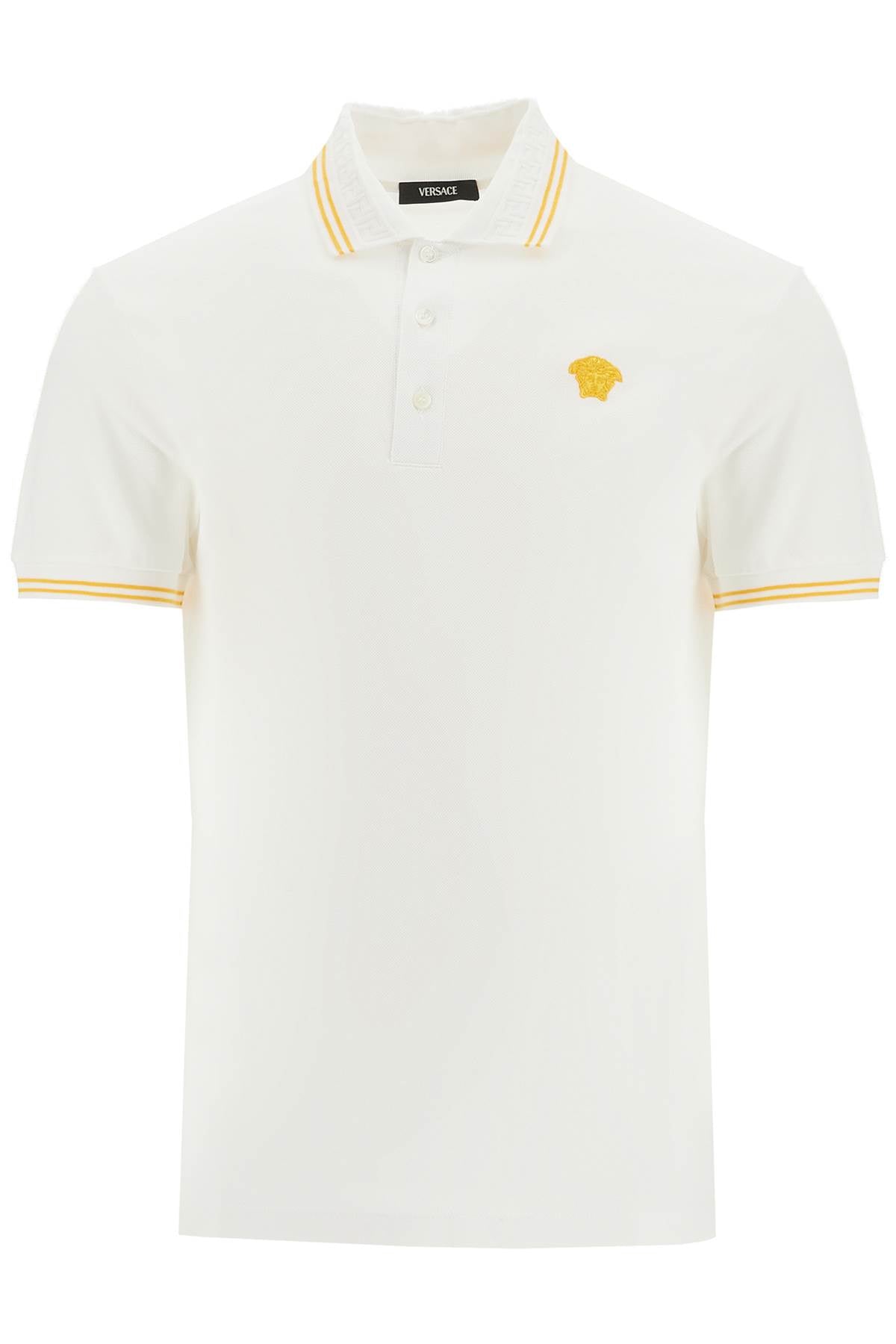 VERSACE Elegant Medusa Cotton Polo with Jacquard Collar, Size L