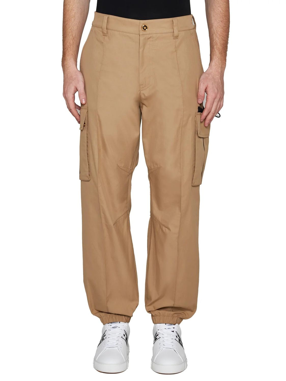 VERSACE Men's Loose Fit Cargo Pants with Gold Detailing - Size 48