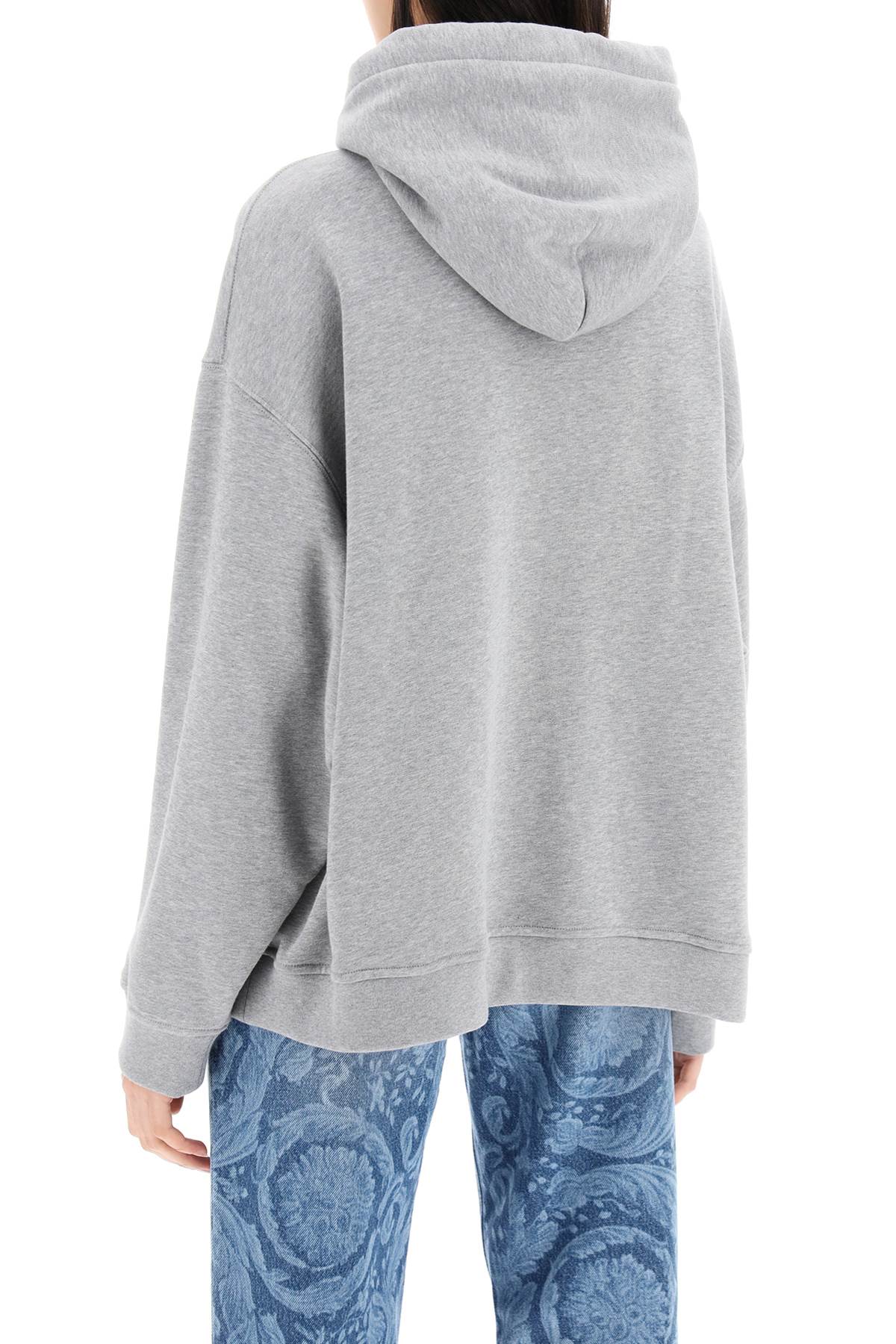 Melange Detail Hooded Cotton Sweatshirt - Grey