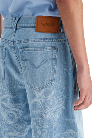 VERSACE Baroque Ocean Denim Bermuda Shorts