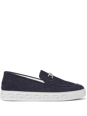 VERSACE Navy Palm Luxury Suede Moccasin